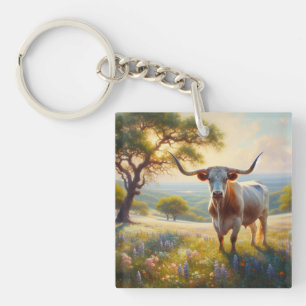 Spring Texas longhorn cow  Key Ring