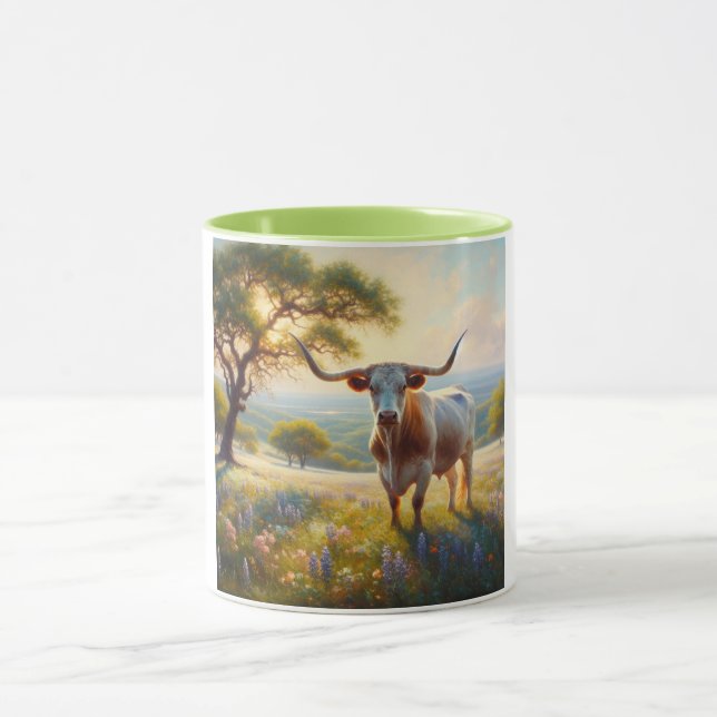 Spring Texas longhorn cow  Mug (Center)