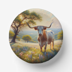 Spring Texas longhorn cow  Paper Plate
