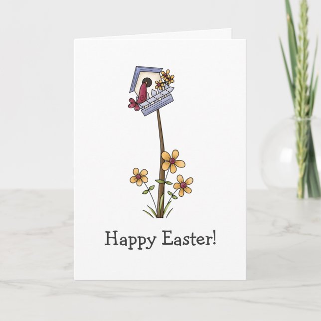 Spring Things · Birdhouse & Flowers Holiday Card (Front)