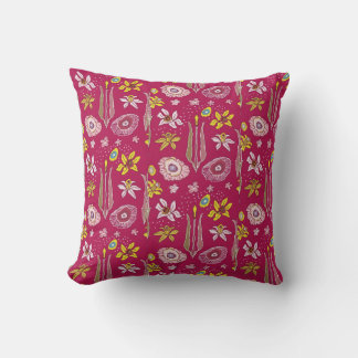 Spring Throw Pillow in Wine With Yellow Flowers