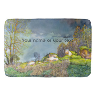 Spring thunderstorm painting Watercolor Bath Mat