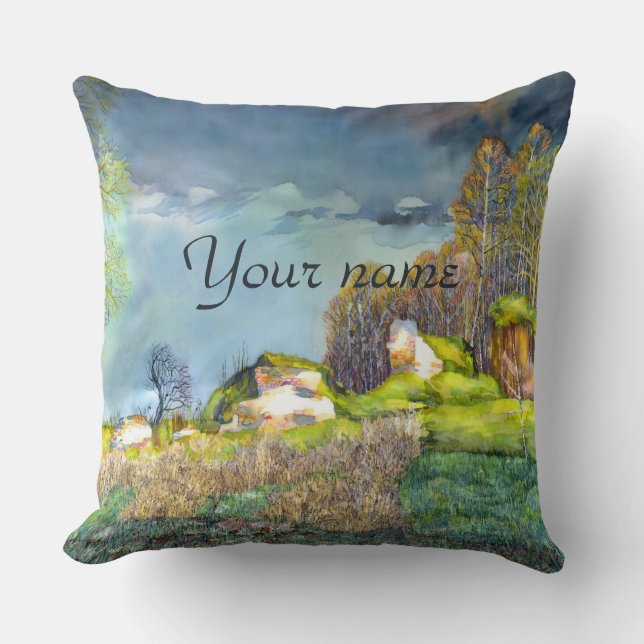 Spring thunderstorm painting  Watercolor Cushion (Front)