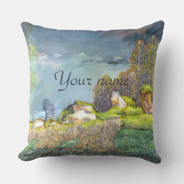Spring thunderstorm painting  Watercolor Cushion (Front)