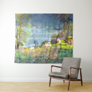 Spring thunderstorm painting  Watercolor Tapestry