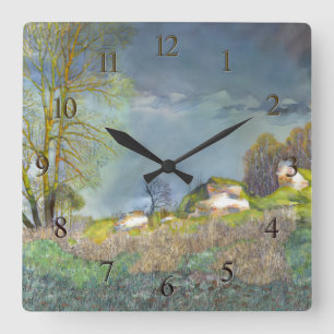Spring thunderstorm square wall clock