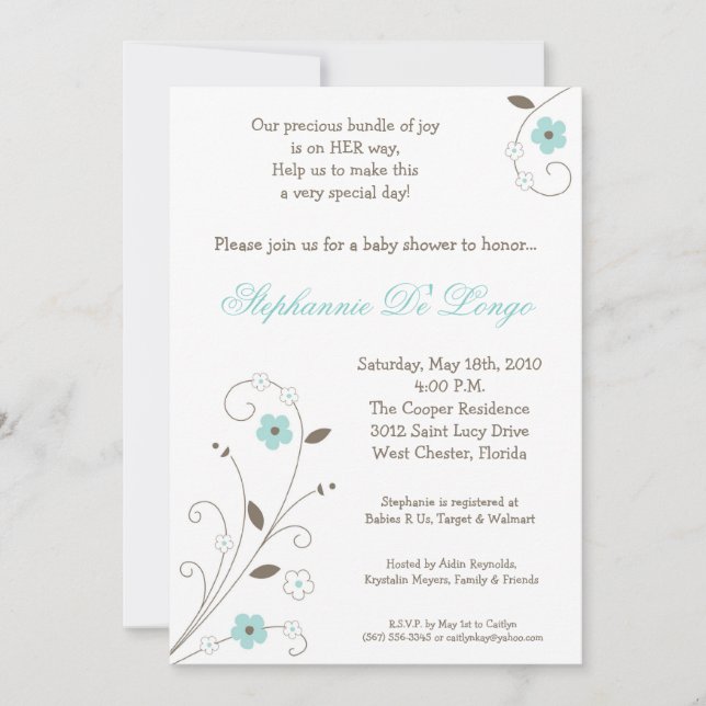 Spring Time Blue Flower Baby Shower Invitation (Front)