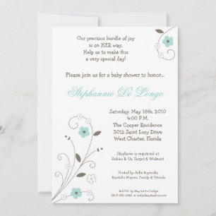 Spring Time Blue Flower Baby Shower Invitation