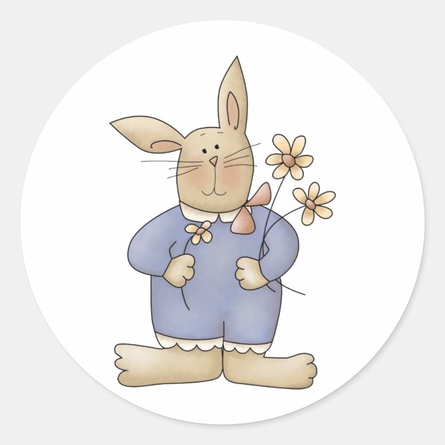 Spring Time · Easter Bunny with Flowers Classic Round Sticker (Front)