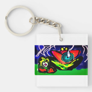 Spring time flower and frog key ring