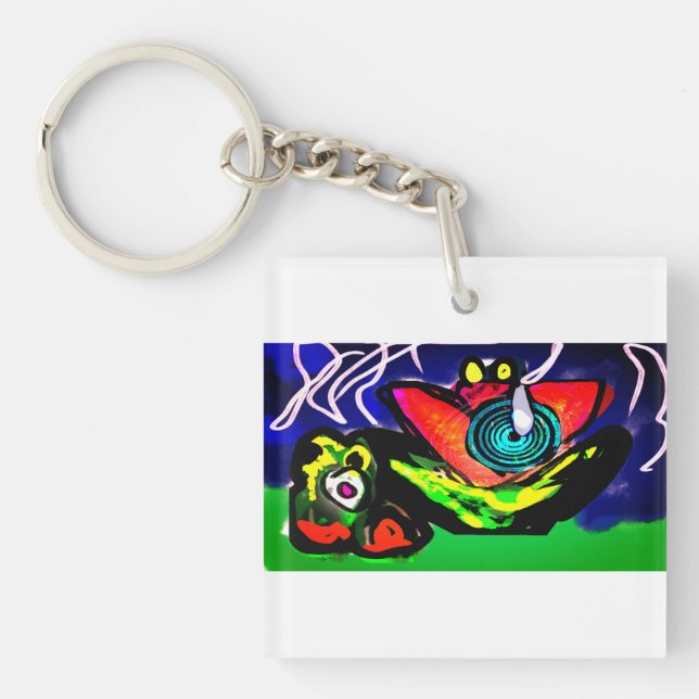 Spring time flower and frog  key ring (Front)