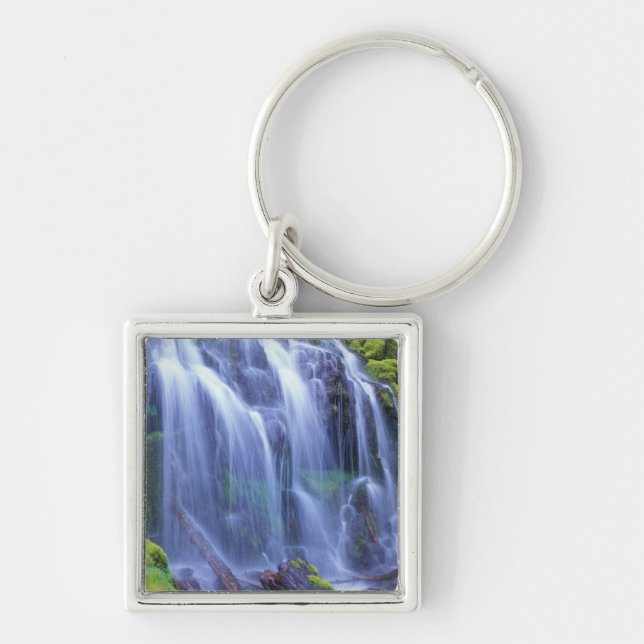 Spring-time fresh water flowing over moss key ring (Front)