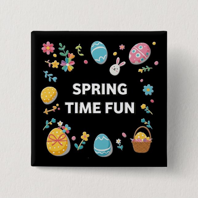 Spring Time Fun Easter | Pascua Primavera 15 Cm Square Badge (Front)