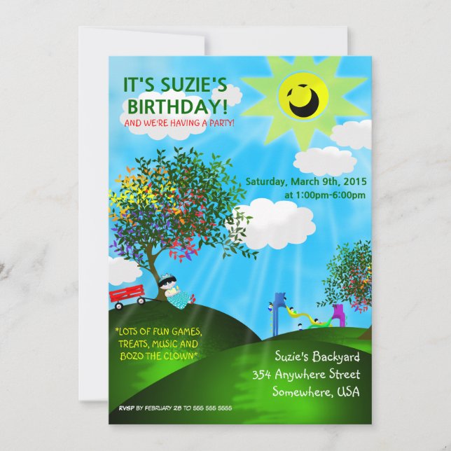 Spring Time Fun in the Park Birthday Party Invites (Front)