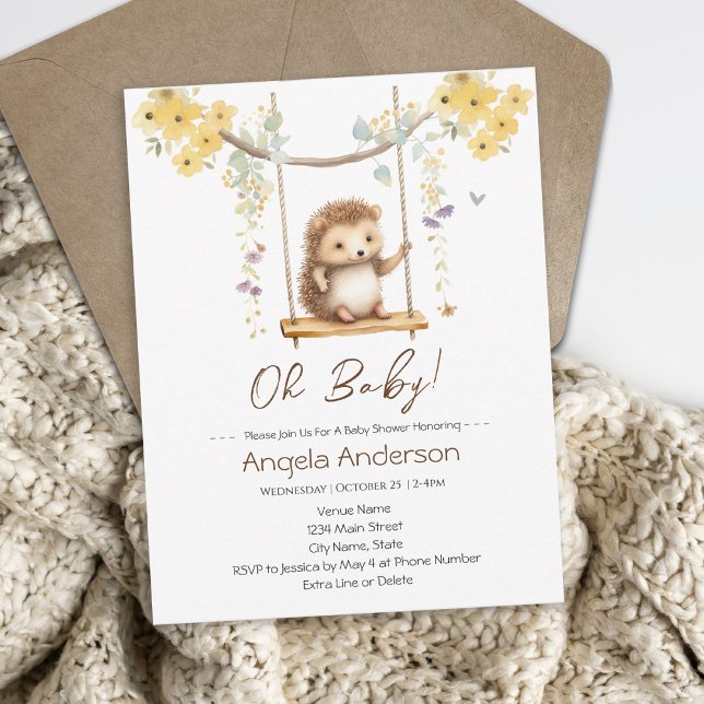 Spring Time HedgeHog Floral Baby Shower Invitation (Creator Uploaded)