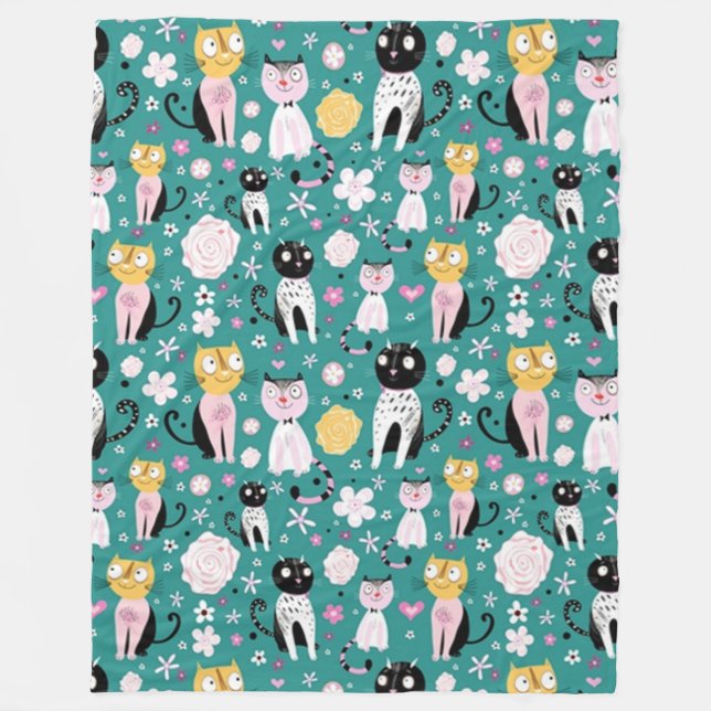 Spring Time Kitty Fleece Blanket (Front)