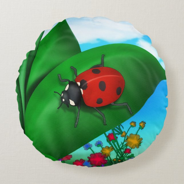 Spring Time Lady Bug Round Cushion (Front)