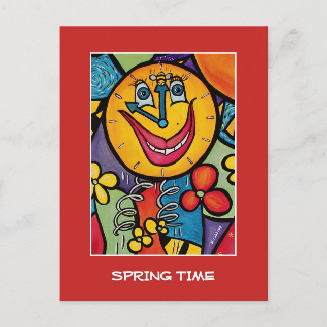 Spring Time On Red  - Time Pieces Postcard (Front)