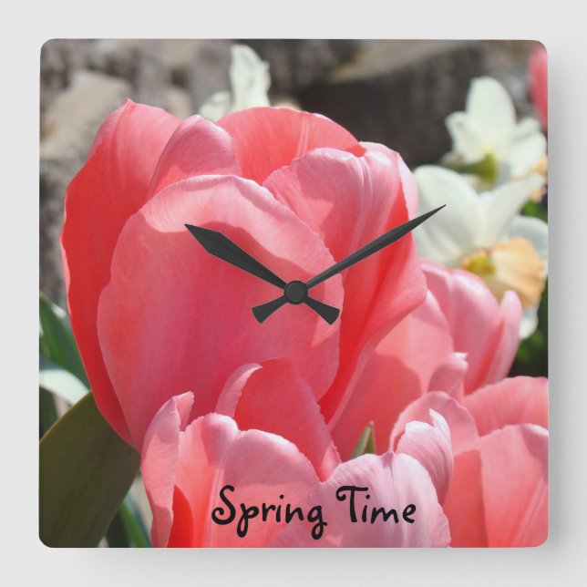 Spring Time wall clocks Pink Tuli Flowers gifts (Front)