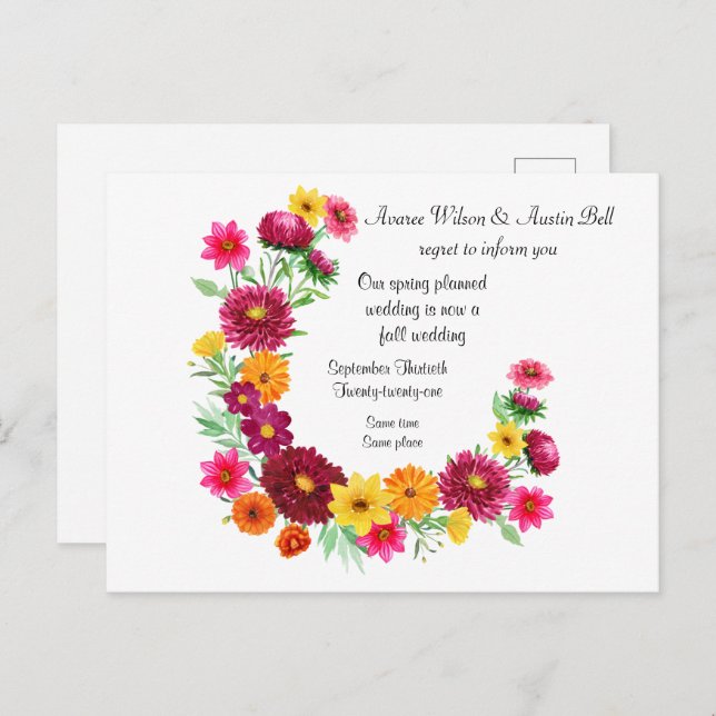 Spring to Fall Wedding Postponement Announcement Postcard (Front/Back)