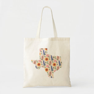 Spring Tote Bag Texas Outline Flowers Pattern
