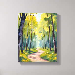 Spring Trail Green Forest Watercolor Nature Canvas Print