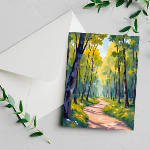 Spring Trail Green Forest Watercolor Nature Card