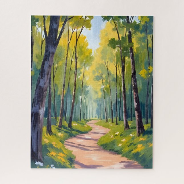 Spring Trail | Green Forest Watercolor Nature Jigsaw Puzzle (Vertical)