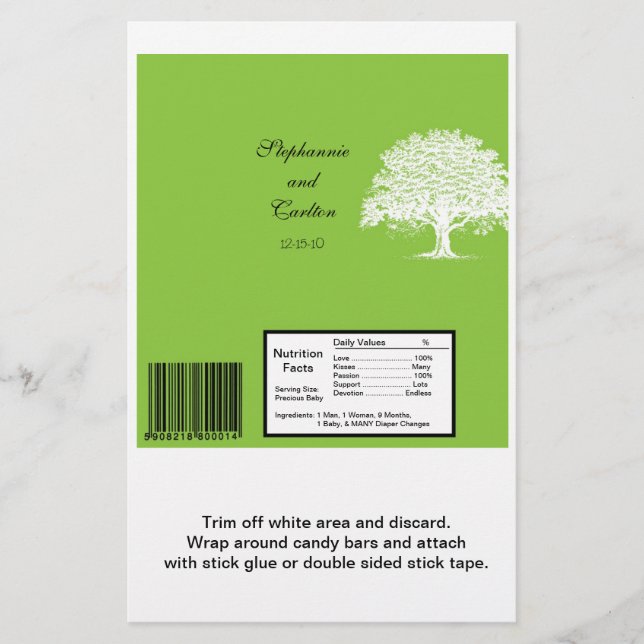 Spring Tree Green/White Wedding Large Bar Wrapper (Front)