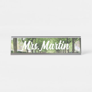 Spring Tree Lined Street View Desk Name Plate