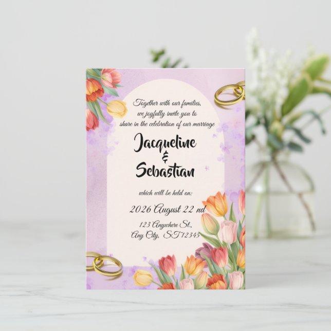 Spring Tulip Arch Wedding Invitation (Standing Front)