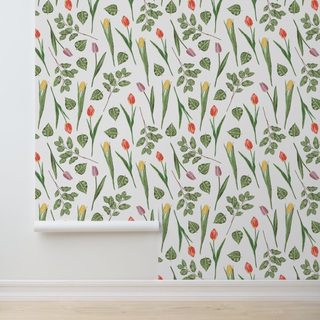 Spring Tulip Botanical Pattern Wallpaper (Application)