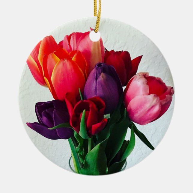 Spring Tulip Bouquet Ceramic Tree Decoration (Front)