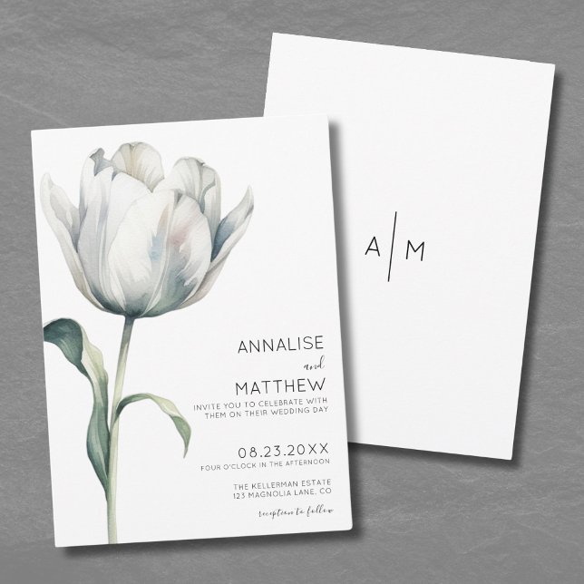 Spring Tulip Elegant Modern White Floral Wedding Invitation (Spring Tulip Elegant Modern White Floral Wedding Invitation)