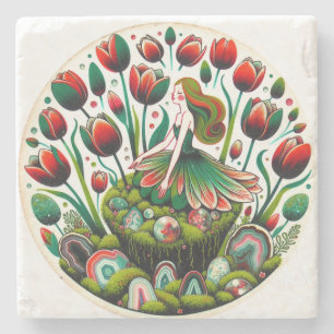 spring tulip fairy stone coaster