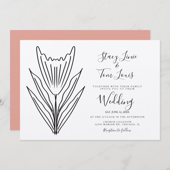 Spring Tulip Floral Hand Drawn Earthy  Invitation (Front/Back)