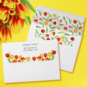 Spring Tulip Floral Watercolor Wedding Invitation Envelope