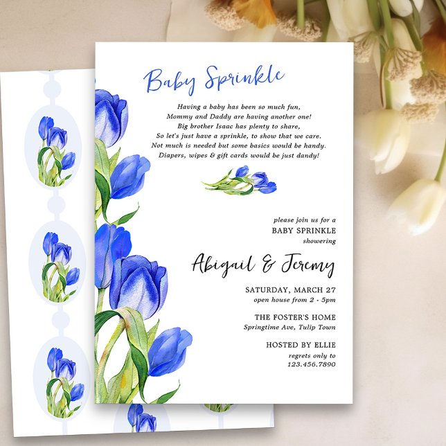 Spring Tulip Flowers 2nd Child Baby Sprinkle Invitation (Tulip Baby Sprinkle Invitation - perfect for spring or easter baby shower)