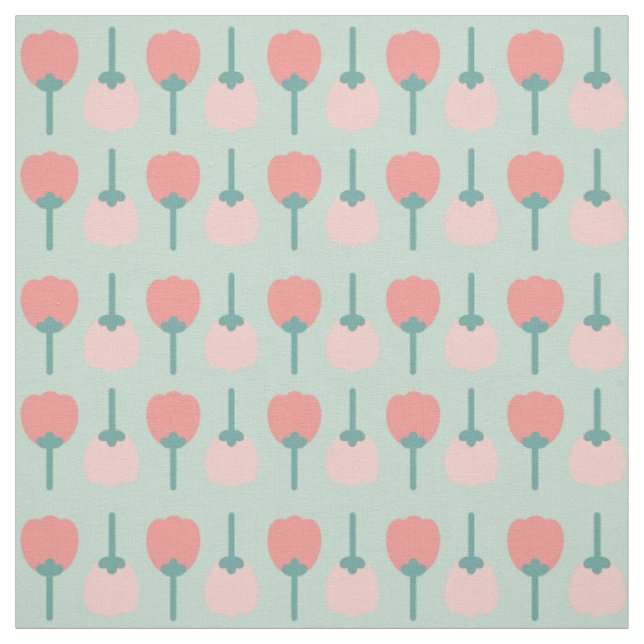 Spring Tulip Flowers Floral Pattern on Green Fabric (Swatch)