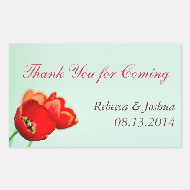 Spring tulip red floral mint wedding favour rectangular sticker (Front)