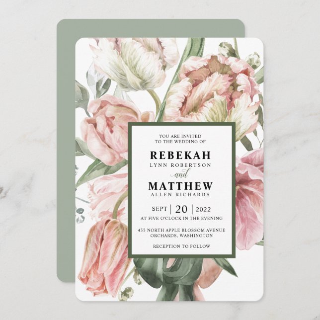 Spring Tulip Watercolor Bouquet Invitation (Front/Back)