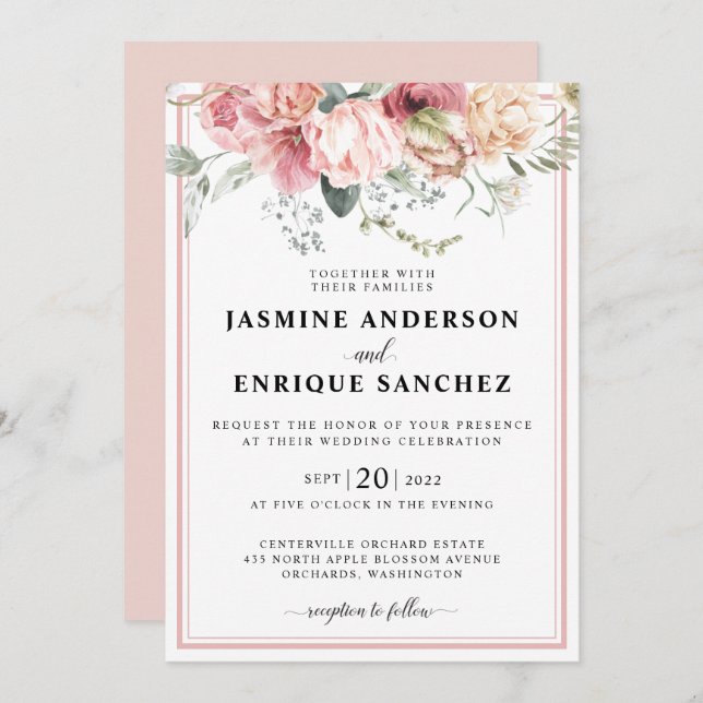 Spring Tulip Watercolor Bouquet Wedding Invitation (Front/Back)