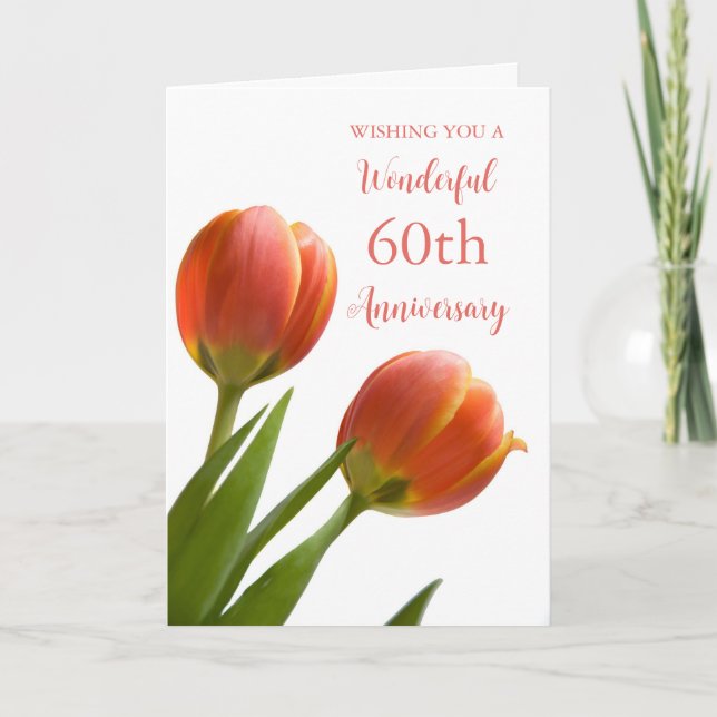Spring Tulips 60th Wedding Anniversary Card (Front)