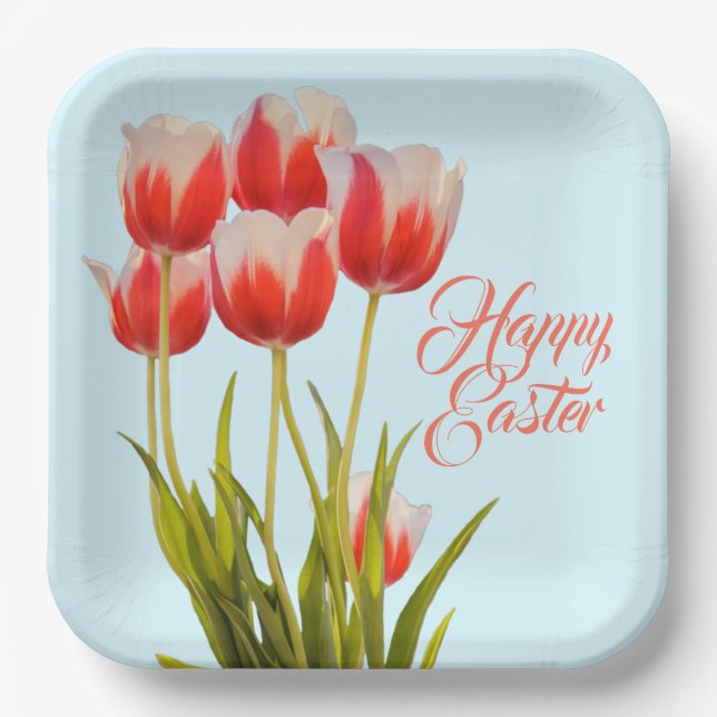 Spring Tulips Big Floral Design Paper Plate (Front)