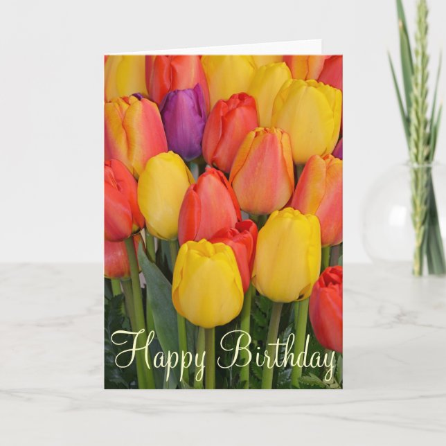 Spring tulips Birthday greeting card (Front)