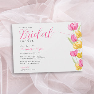 Spring Tulips Boho Chic Hot Pink Bridal Shower Invitation