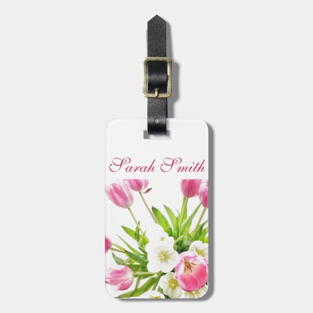 Spring Tulips Bouquet Customizable Luggage Tag (Front Vertical)