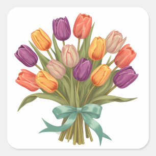 Spring Tulips Bouquet Square Sticker