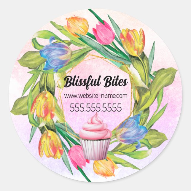 Spring Tulips Cupcake Baking Classic Round Sticker (Front)