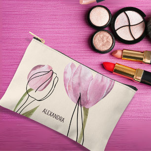Spring Tulips Custom Name Cosmetic or Accessory Pouch